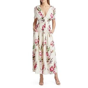 NICHOLAS Sonya Pleated Floral Midi-Dress Nala Pomegranate Print Size 6